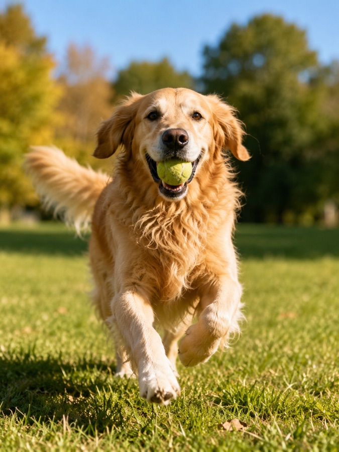 Golden retriever running — mobility proof creative